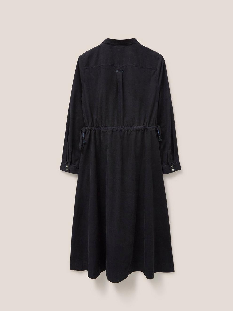 Jade Cord Shirt Midi Dress in PURE BLK - FLAT BACK