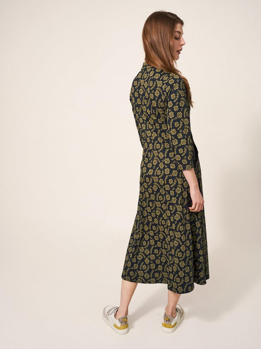 Rua Printed Midi Dress in GREEN PR - MODEL BACK