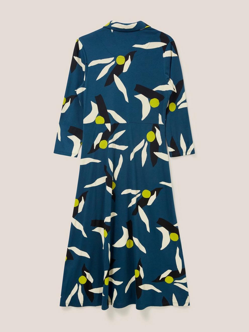 Rua Printed Midi Dress in TEAL MLT - FLAT BACK