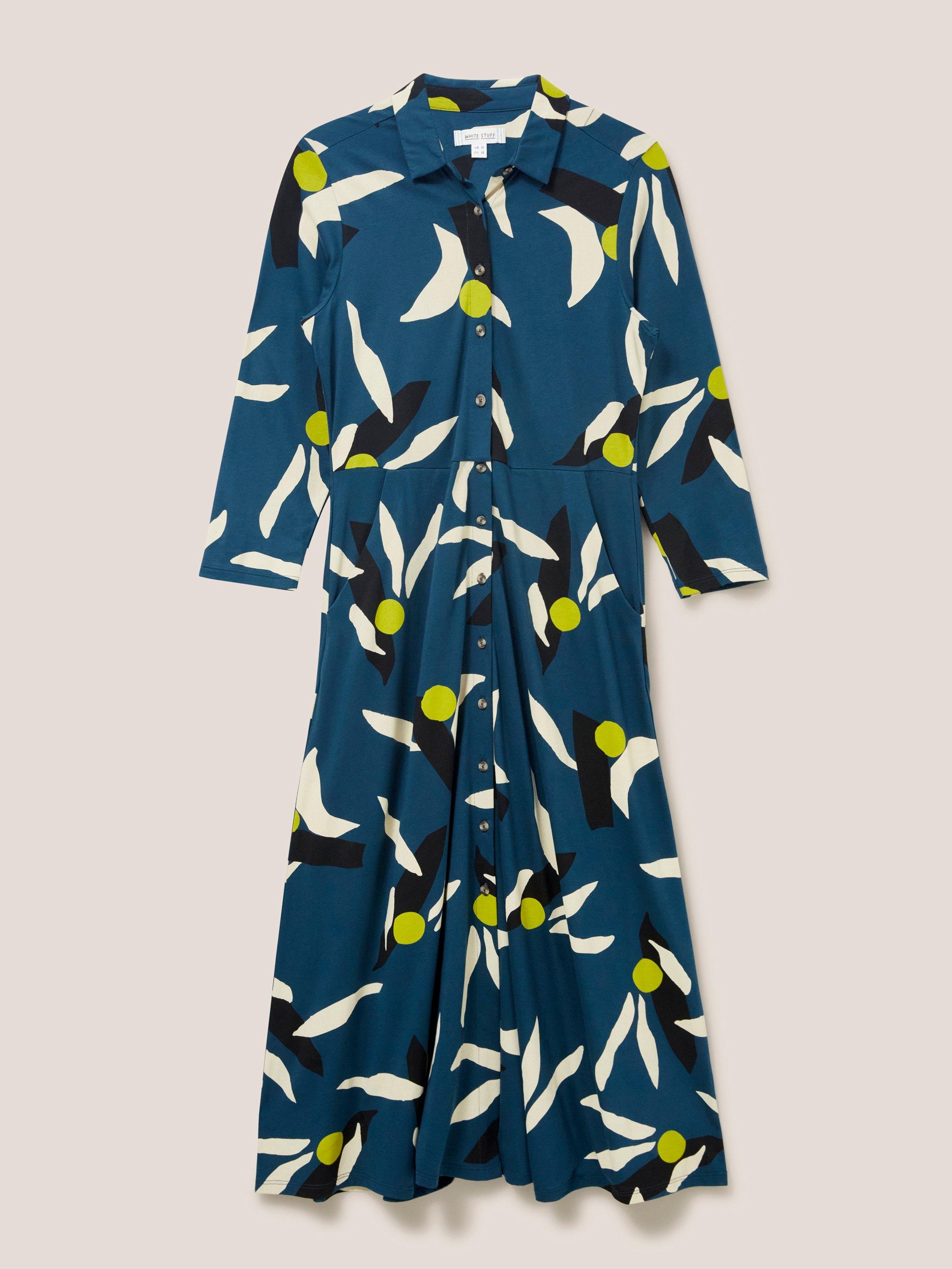 Rua Printed Midi Dress in TEAL MLT - FLAT FRONT