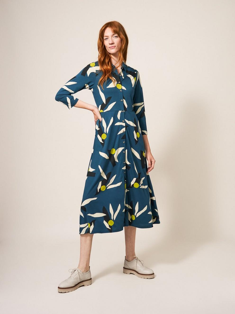 Rua Printed Midi Dress in TEAL MLT - LIFESTYLE