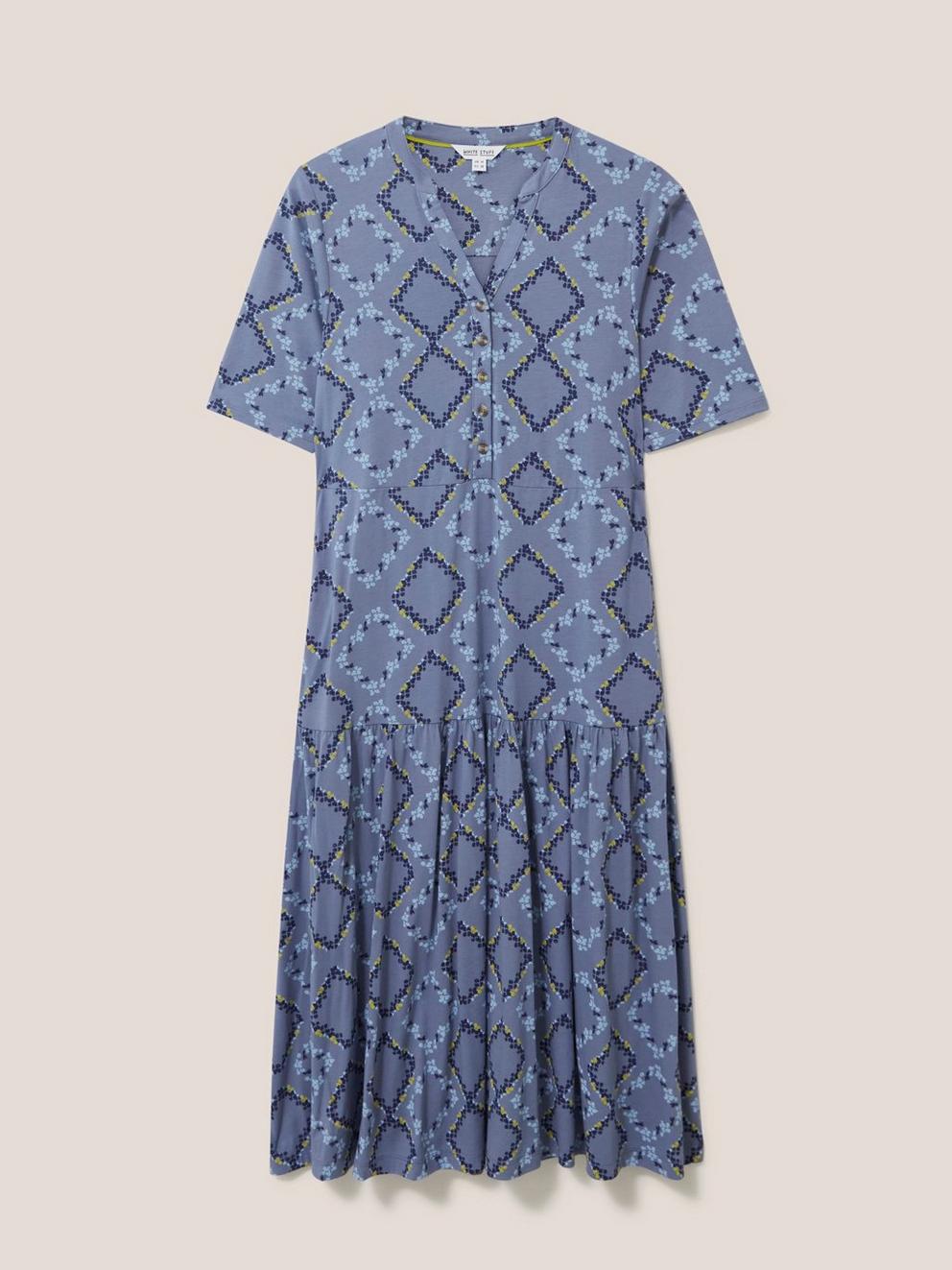 Sabina Jersey Midi Dress in BLUE MLT - FLAT FRONT