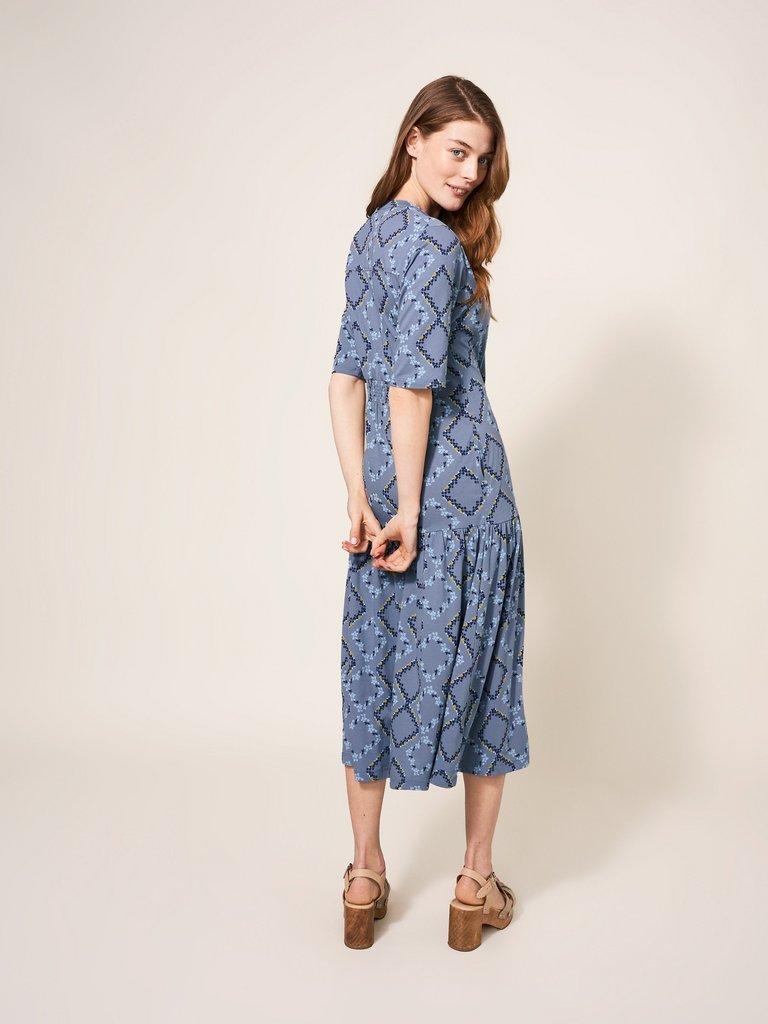 Sabina Jersey Midi Dress in BLUE MLT - MODEL BACK