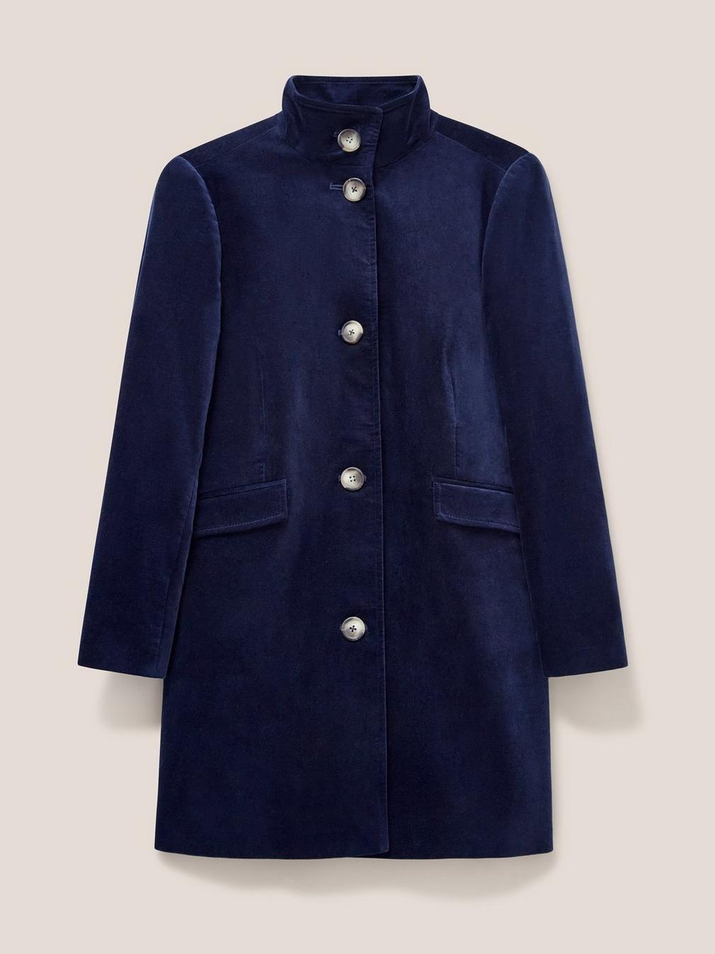 Karla Smart Velvet Coat in DARK NAVY - FLAT FRONT