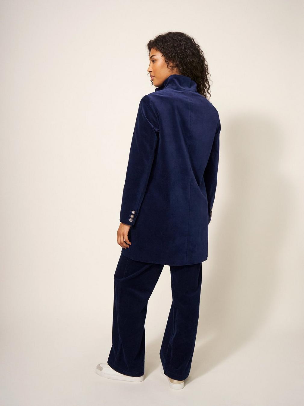 Karla Smart Velvet Coat in DARK NAVY - MODEL BACK