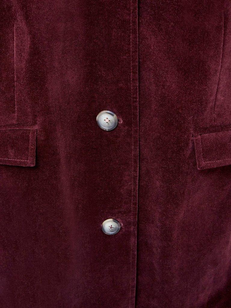 Karla Smart Velvet Coat in DK PLUM - FLAT DETAIL