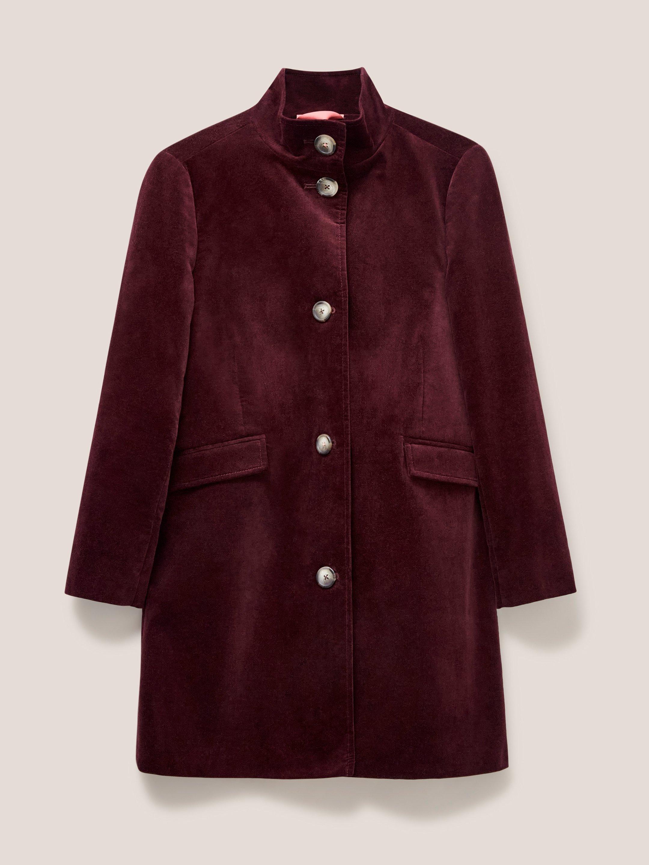 Karla Smart Velvet Coat in DK PLUM - FLAT FRONT