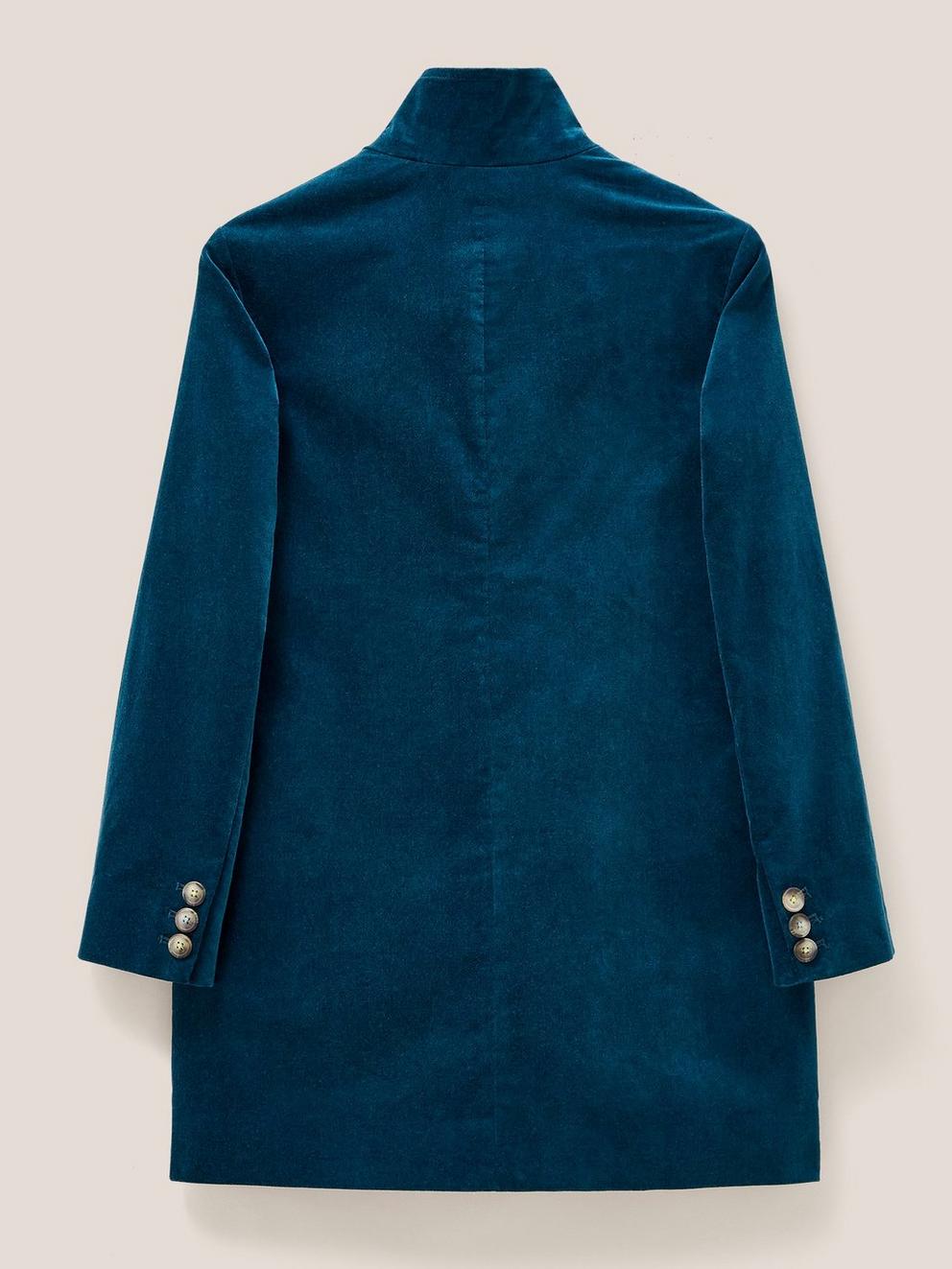 Karla Smart Velvet Coat in DK TEAL - FLAT BACK