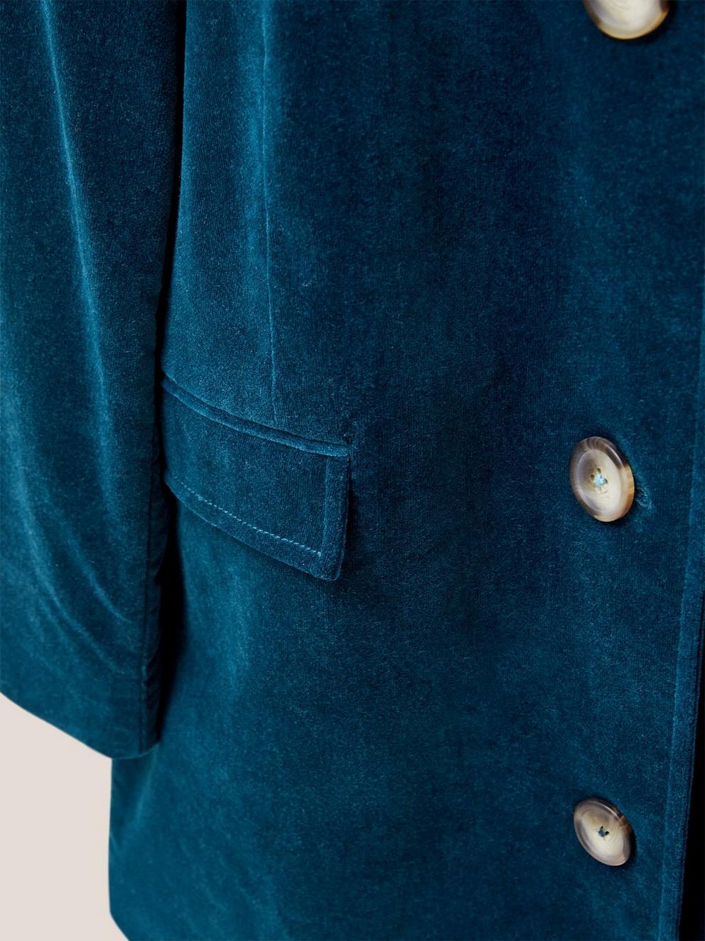 Karla Smart Velvet Coat in DK TEAL - FLAT DETAIL