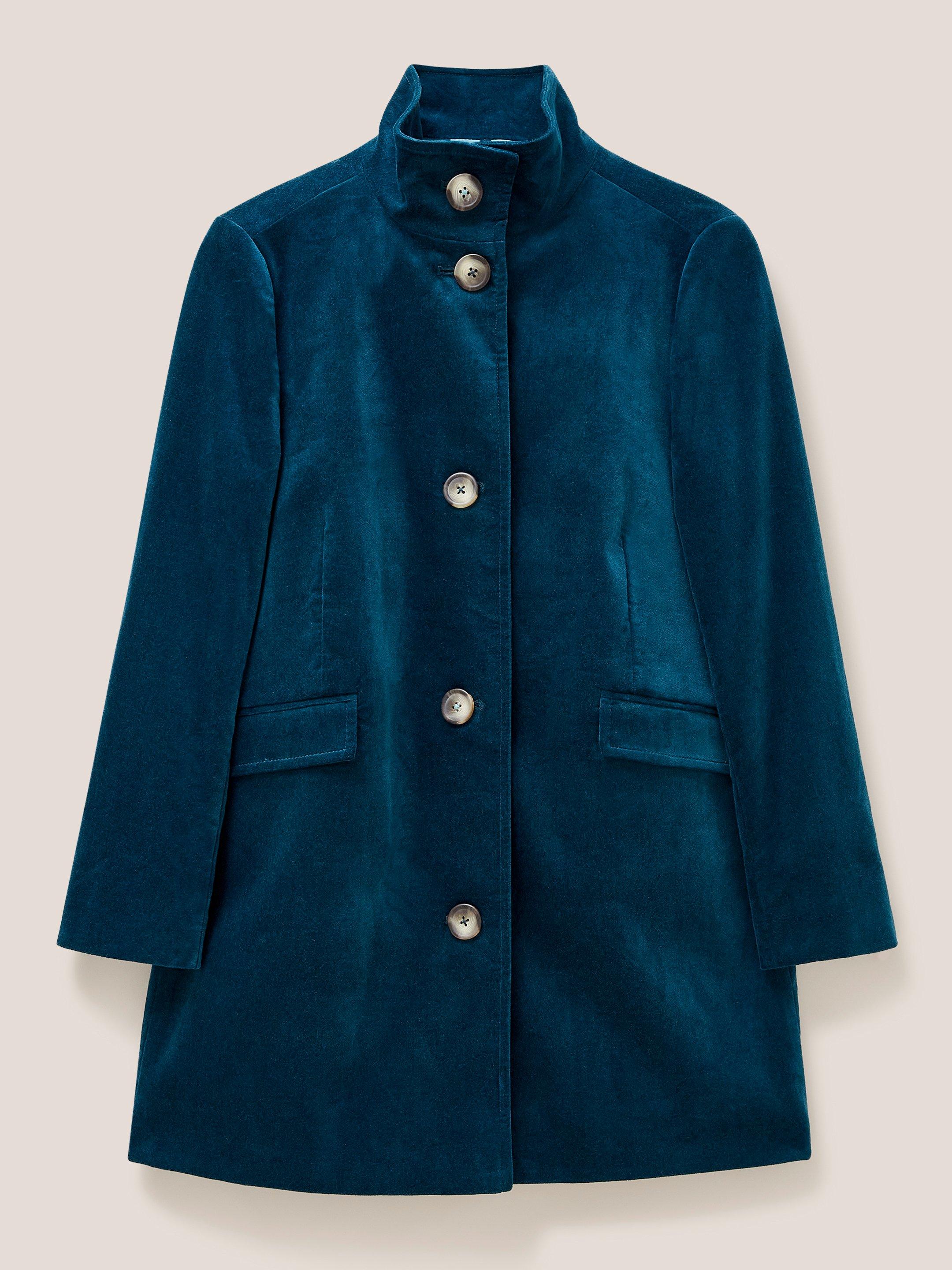 Karla Smart Velvet Coat in DK TEAL - FLAT FRONT