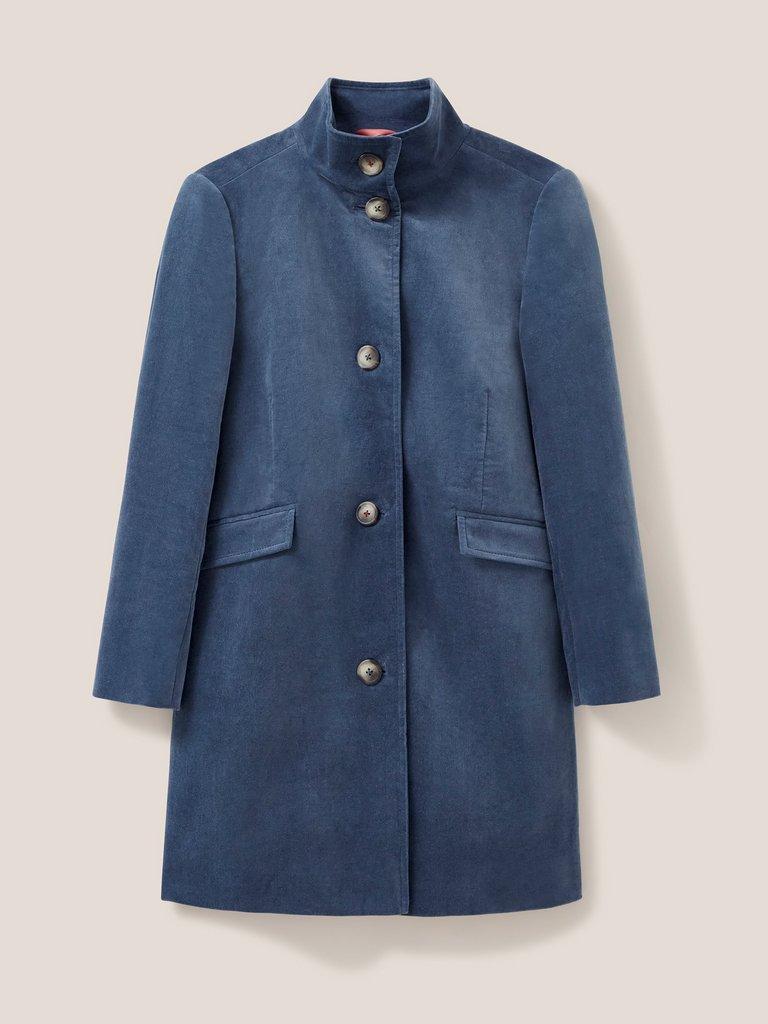Karla Smart Velvet Coat in DUS BLUE - FLAT FRONT