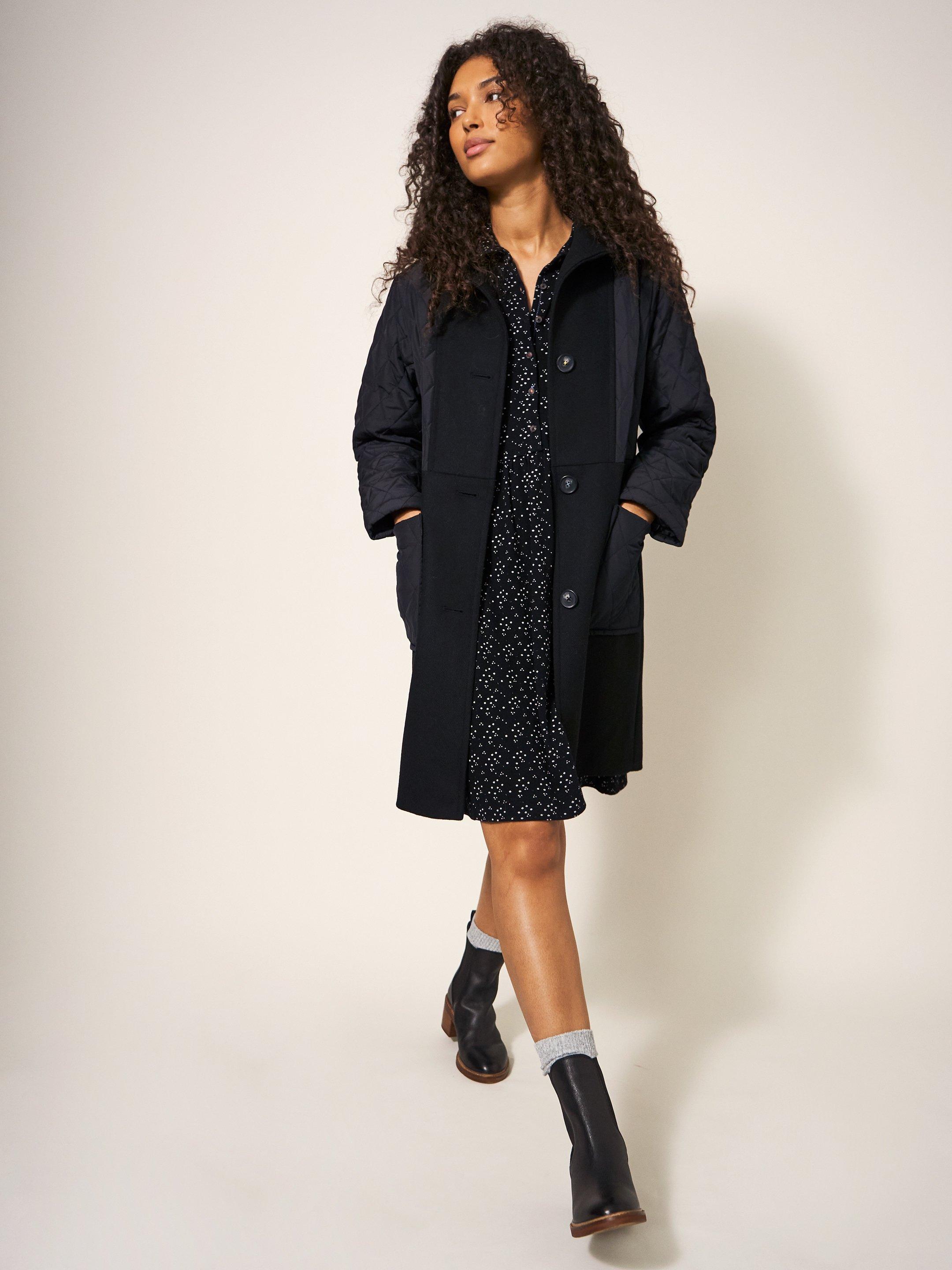 Karla Fabric Mix Coat in BLK MLT - LIFESTYLE