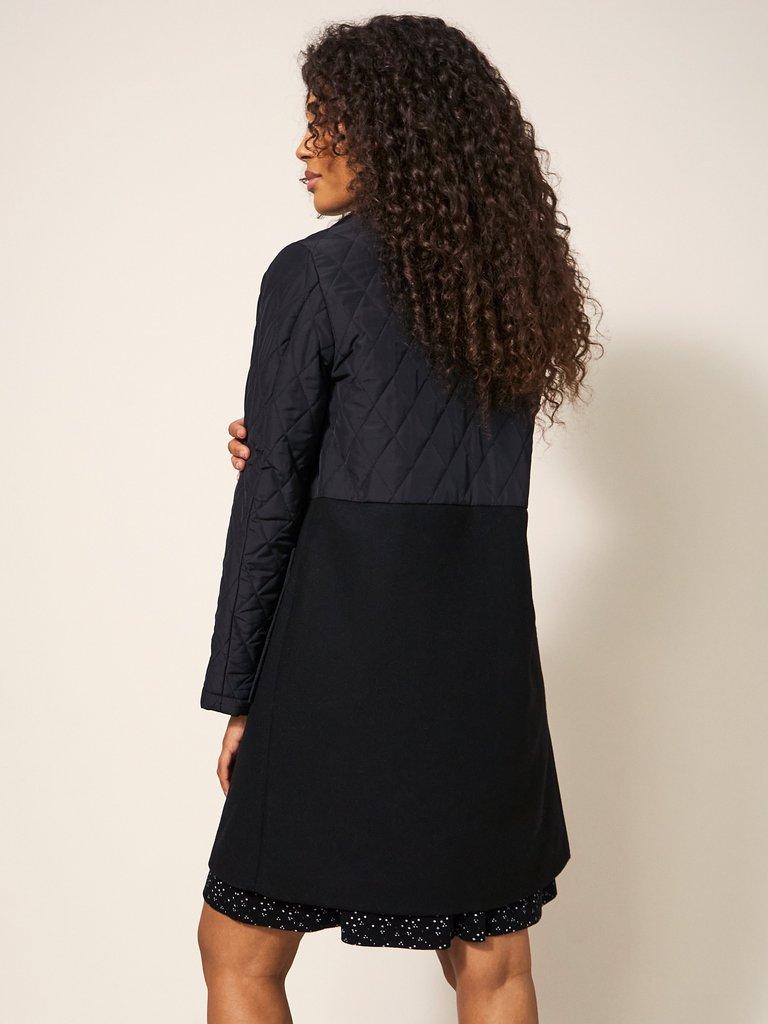 Karla Fabric Mix Coat in BLK MLT - MODEL BACK