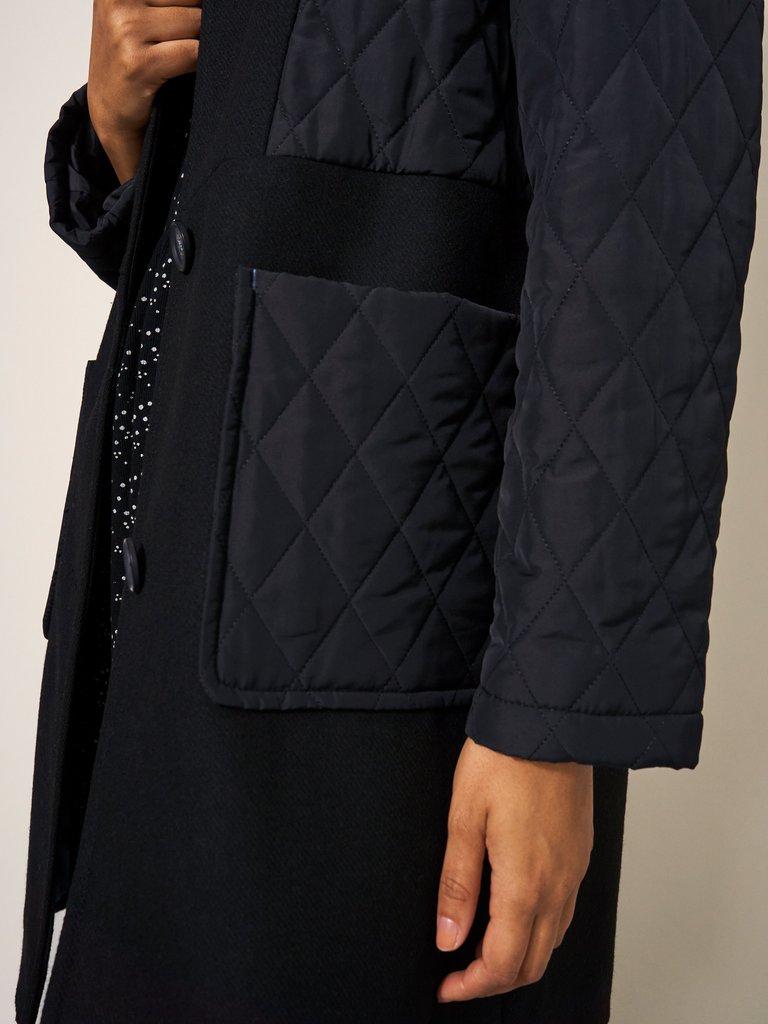 Karla Fabric Mix Coat in BLK MLT - MODEL FRONT