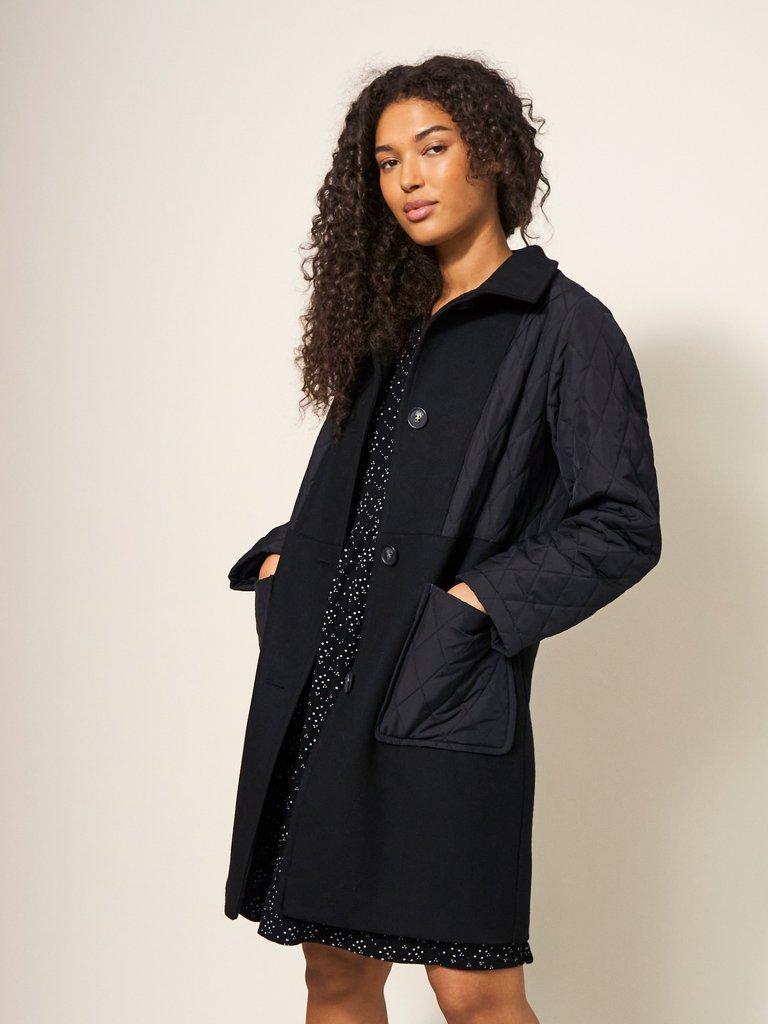 Karla Fabric Mix Coat in BLACK MULTI | White Stuff