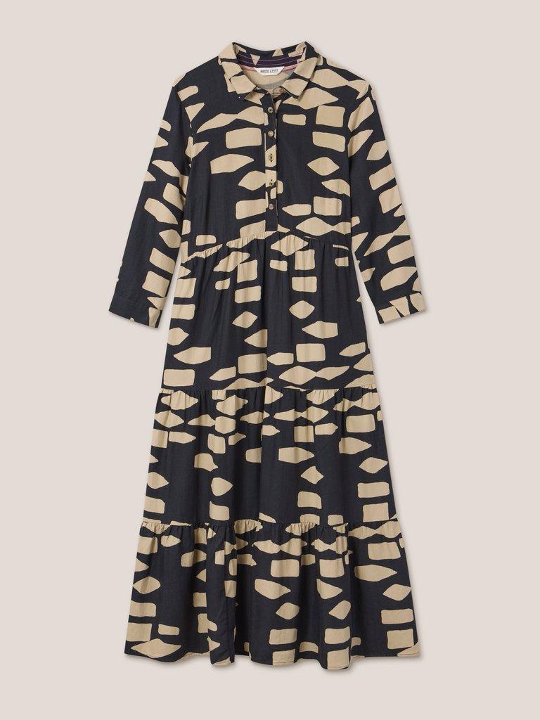 Maya Tiered Shirt Dress in BLK PR - FLAT FRONT