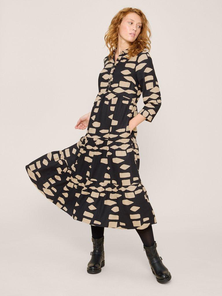 Maya Tiered Shirt Dress in BLK PR - LIFESTYLE