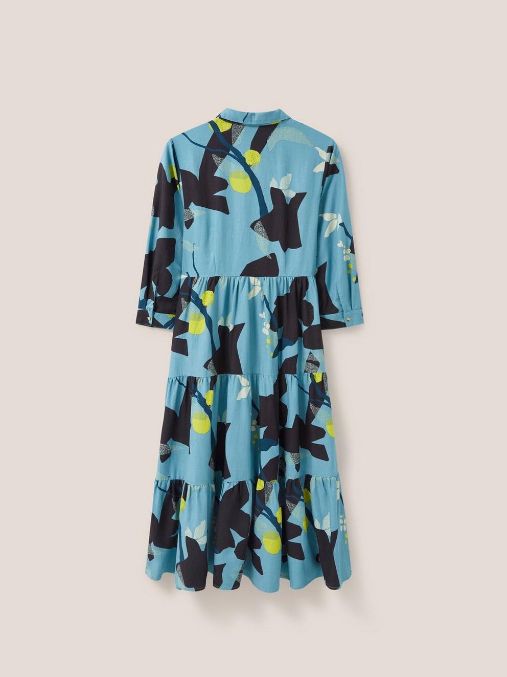 Maya Tiered Shirt Dress in TEAL MLT - FLAT BACK