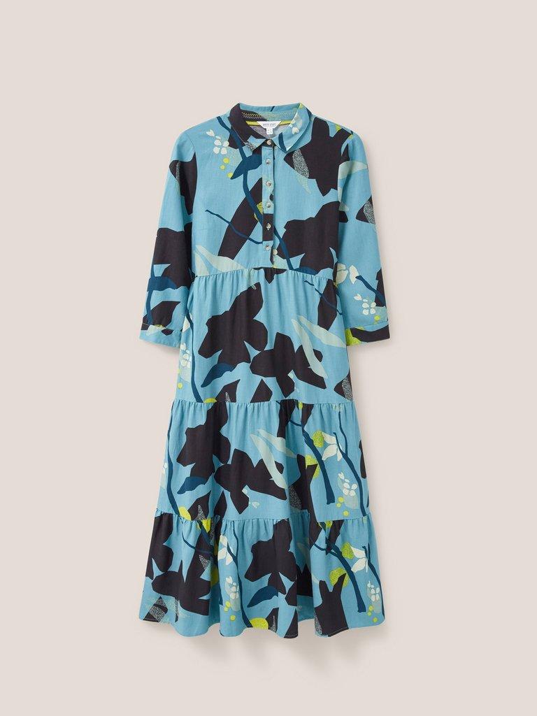 Maya Tiered Shirt Dress in TEAL MLT - FLAT FRONT
