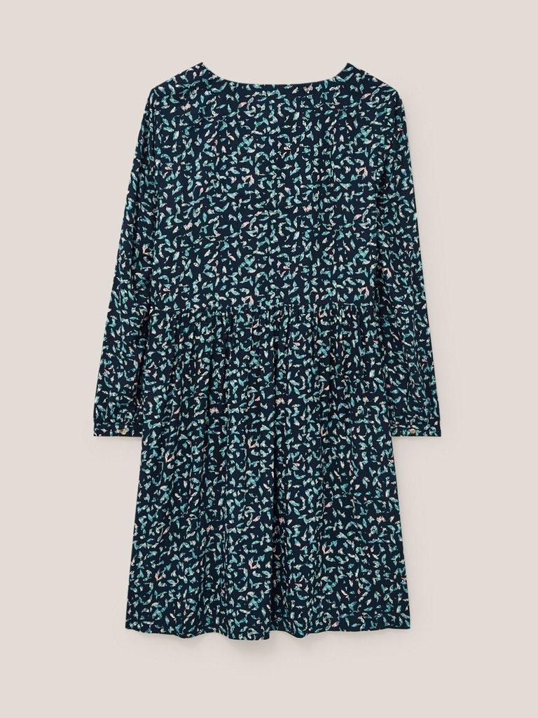 Penelope Long Sleeve Eco Vero Dress in BLK MLT - FLAT BACK