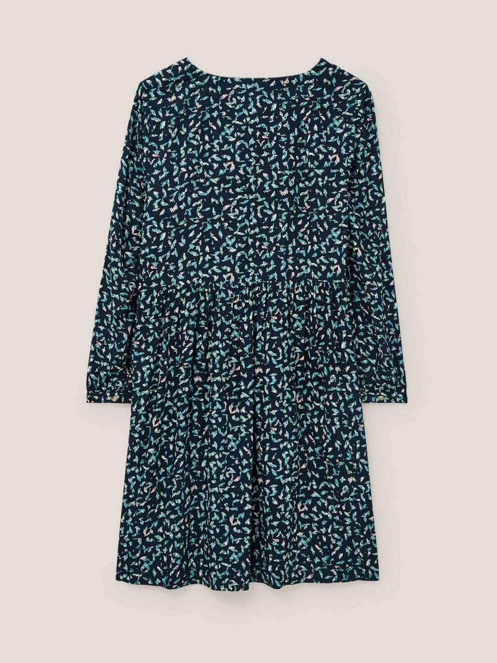 Penelope Long Sleeve Eco Vero Dress in BLK MLT - FLAT BACK