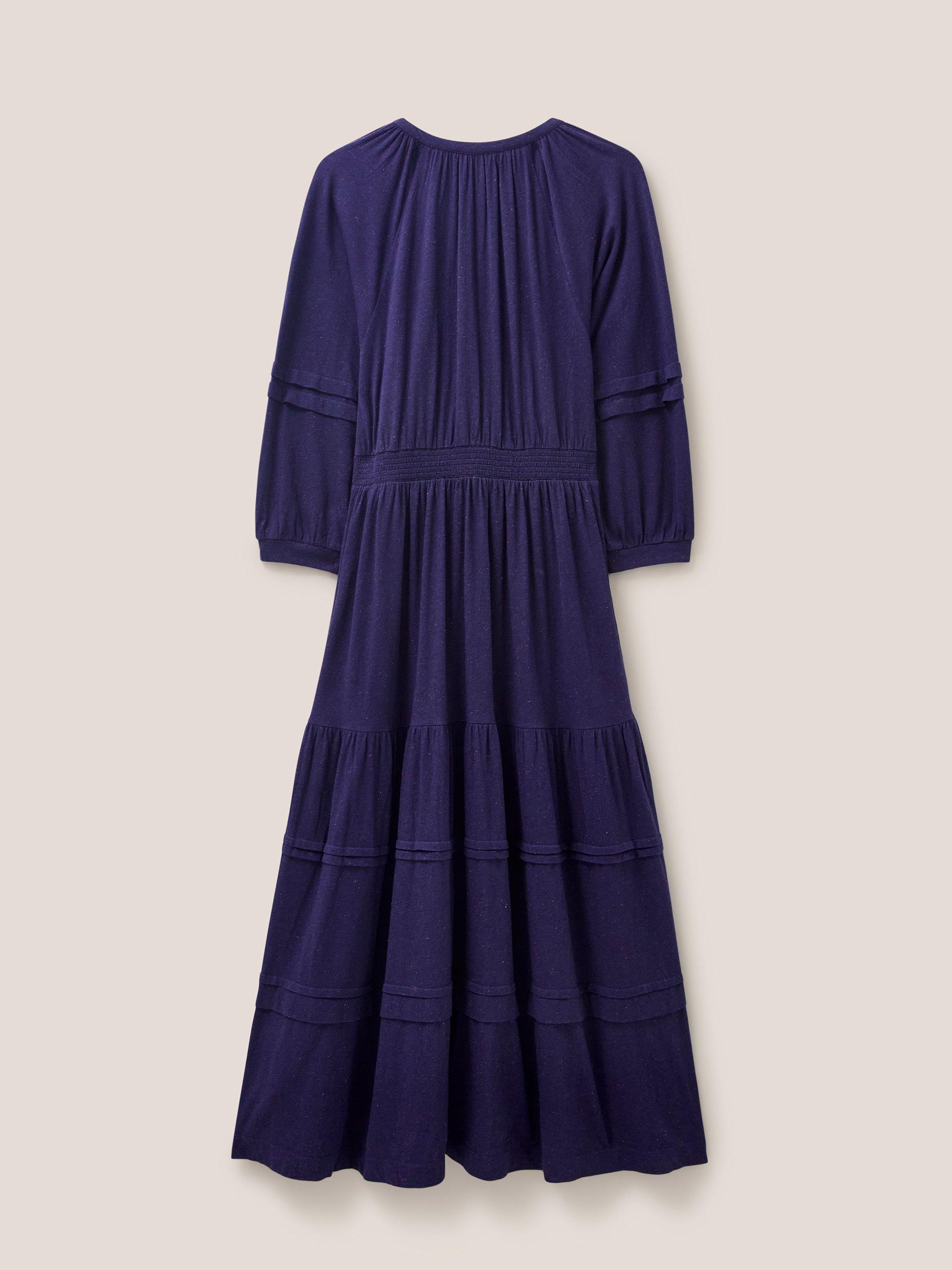 Hallie Soft Jersey Midi Dress in NAVY MULTI - FLAT BACK