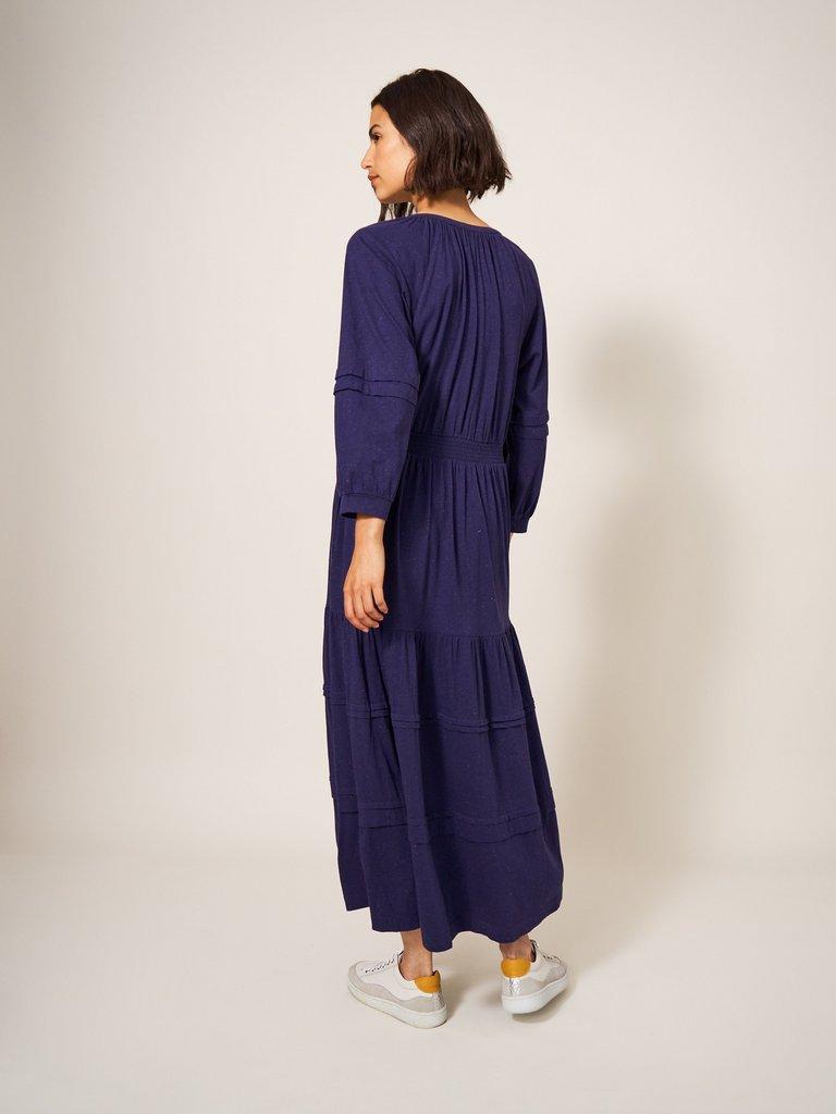 Hallie Soft Jersey Midi Dress in NAVY MULTI - MODEL BACK