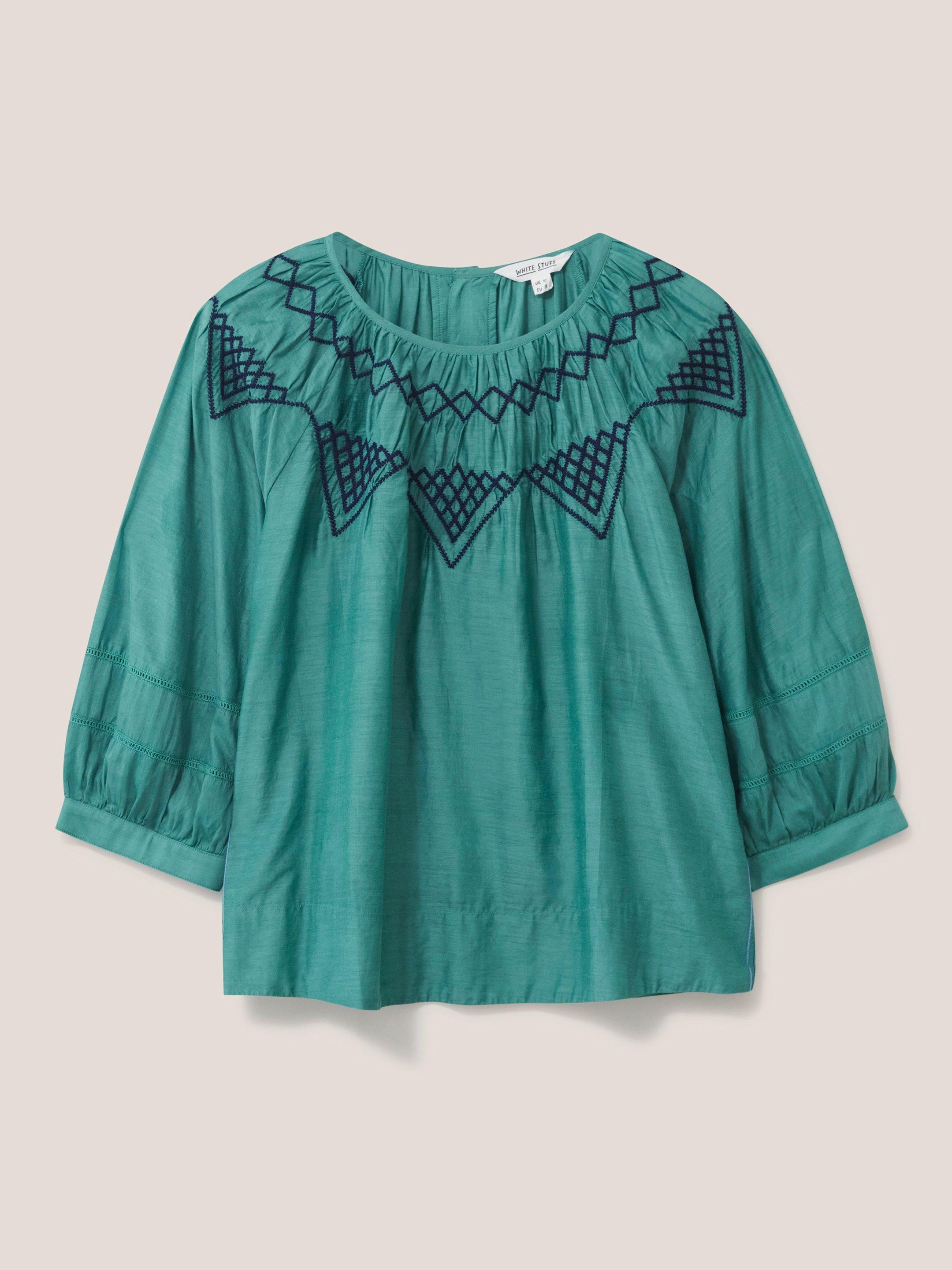 Esme Cotton Silk Top  in GREEN MLT - FLAT FRONT