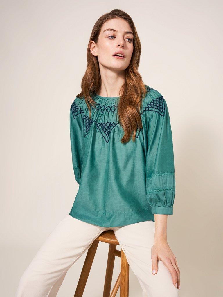 Esme Cotton Silk Top  in GREEN MLT - LIFESTYLE