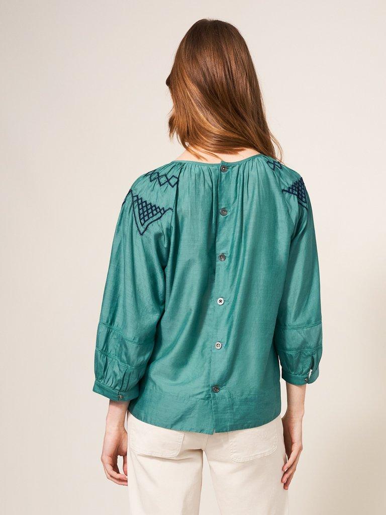 Esme Cotton Silk Top  in GREEN MLT - MODEL BACK