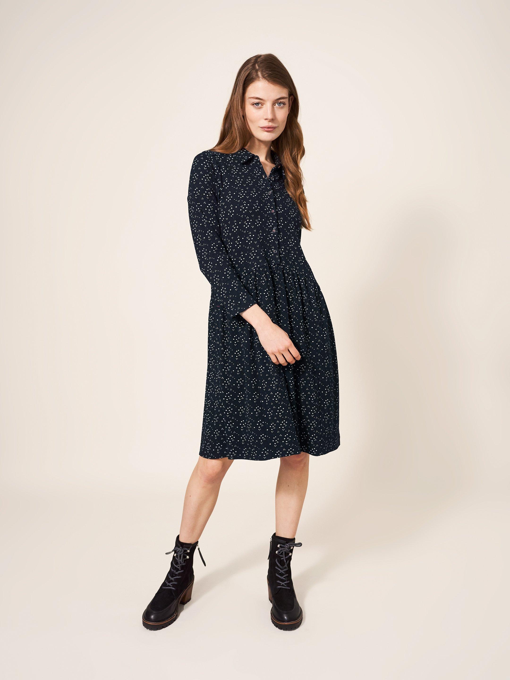 Everly Rib Jersey Shirt Dress in BLK MLT - LIFESTYLE