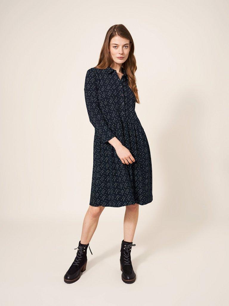 Everly Rib Jersey Shirt Dress in BLACK MULTI | White Stuff