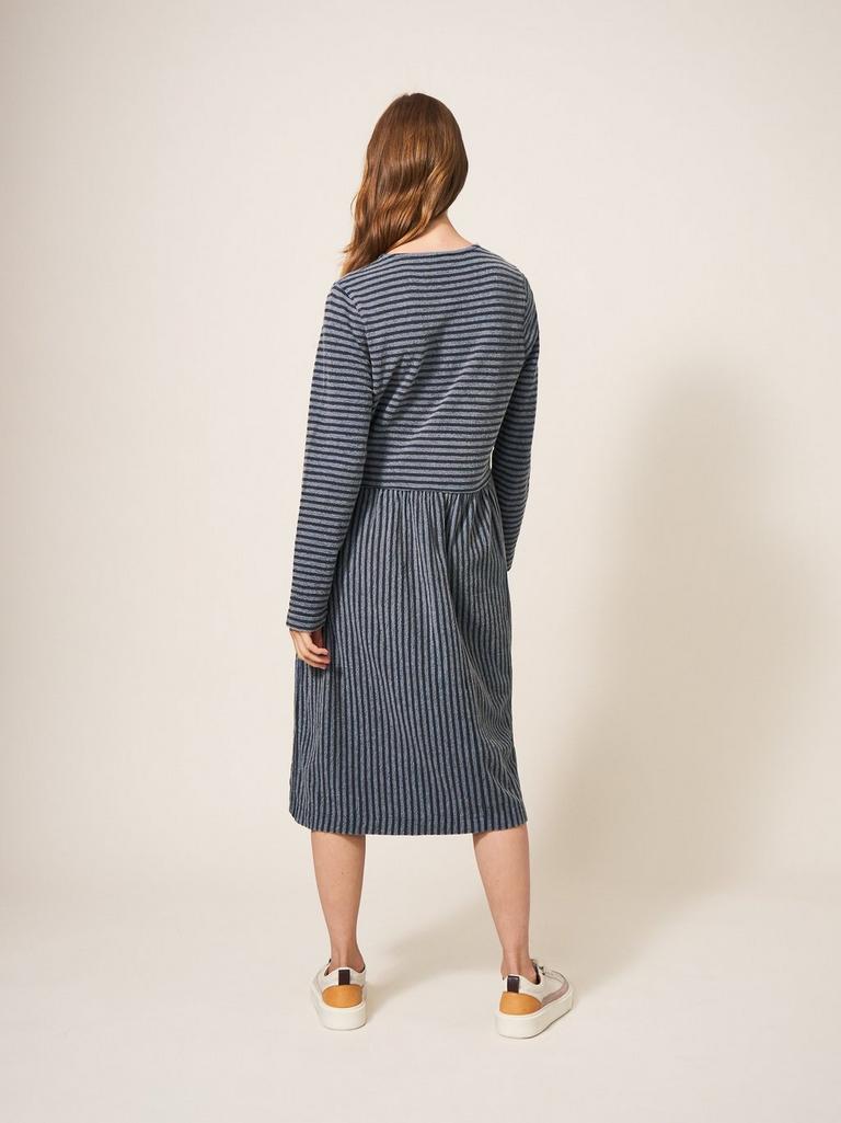 Marsia Stripe Jersey Dress in NAVY MULTI - MODEL BACK