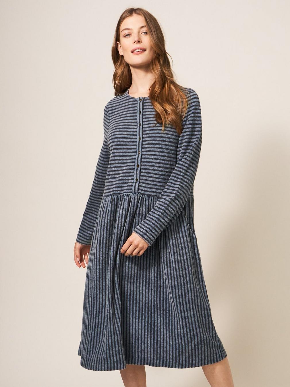 Marsia Stripe Jersey Dress in NAVY MULTI - MODEL FRONT