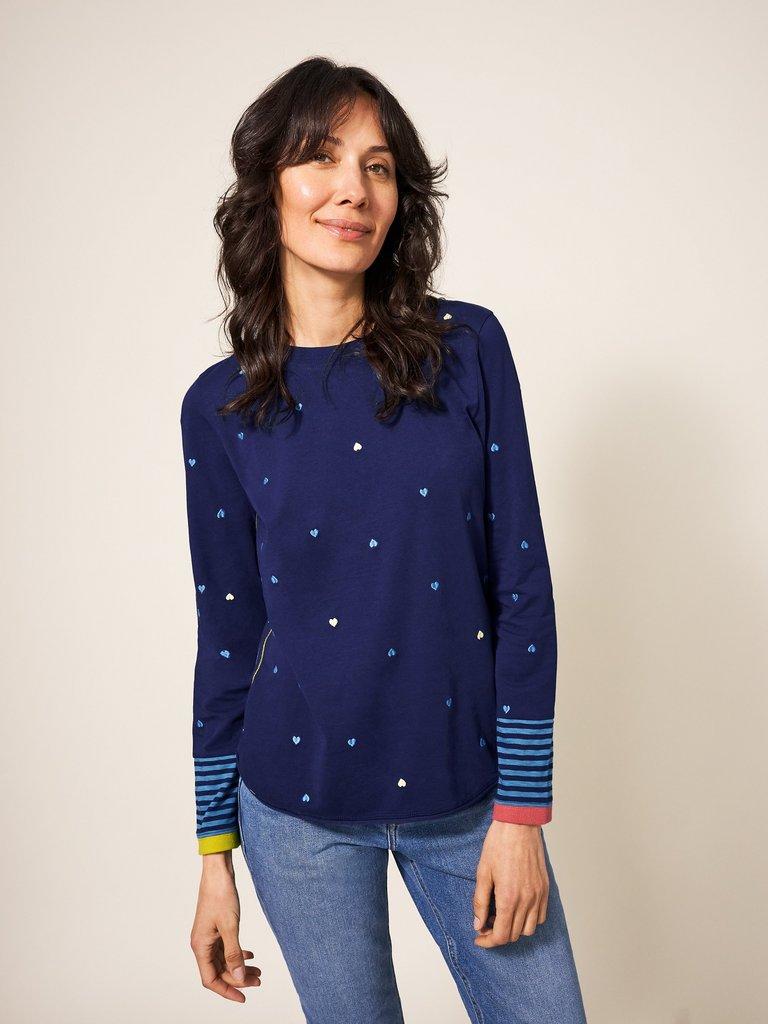CASSIE EMBROIDERED TEE in NAVY MULTI - LIFESTYLE