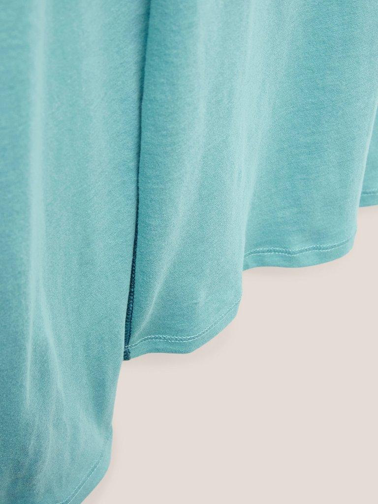 CAMILE HIGH NECK TEE in LGT TEAL - FLAT DETAIL