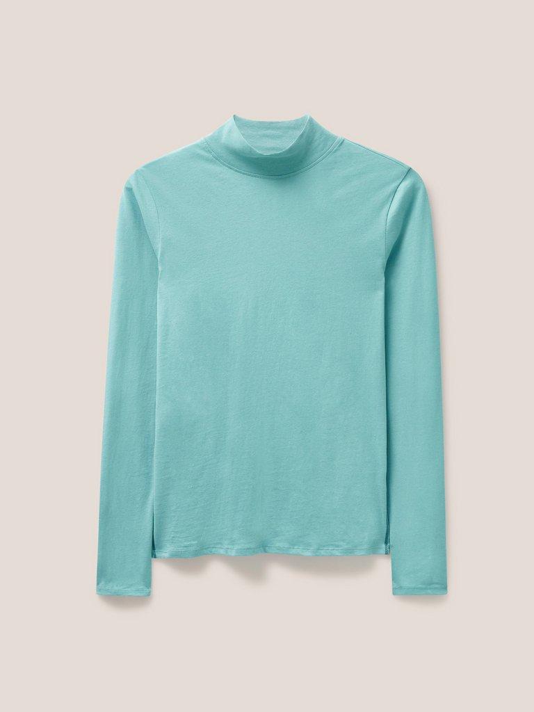 CAMILE HIGH NECK TEE in LGT TEAL - FLAT FRONT