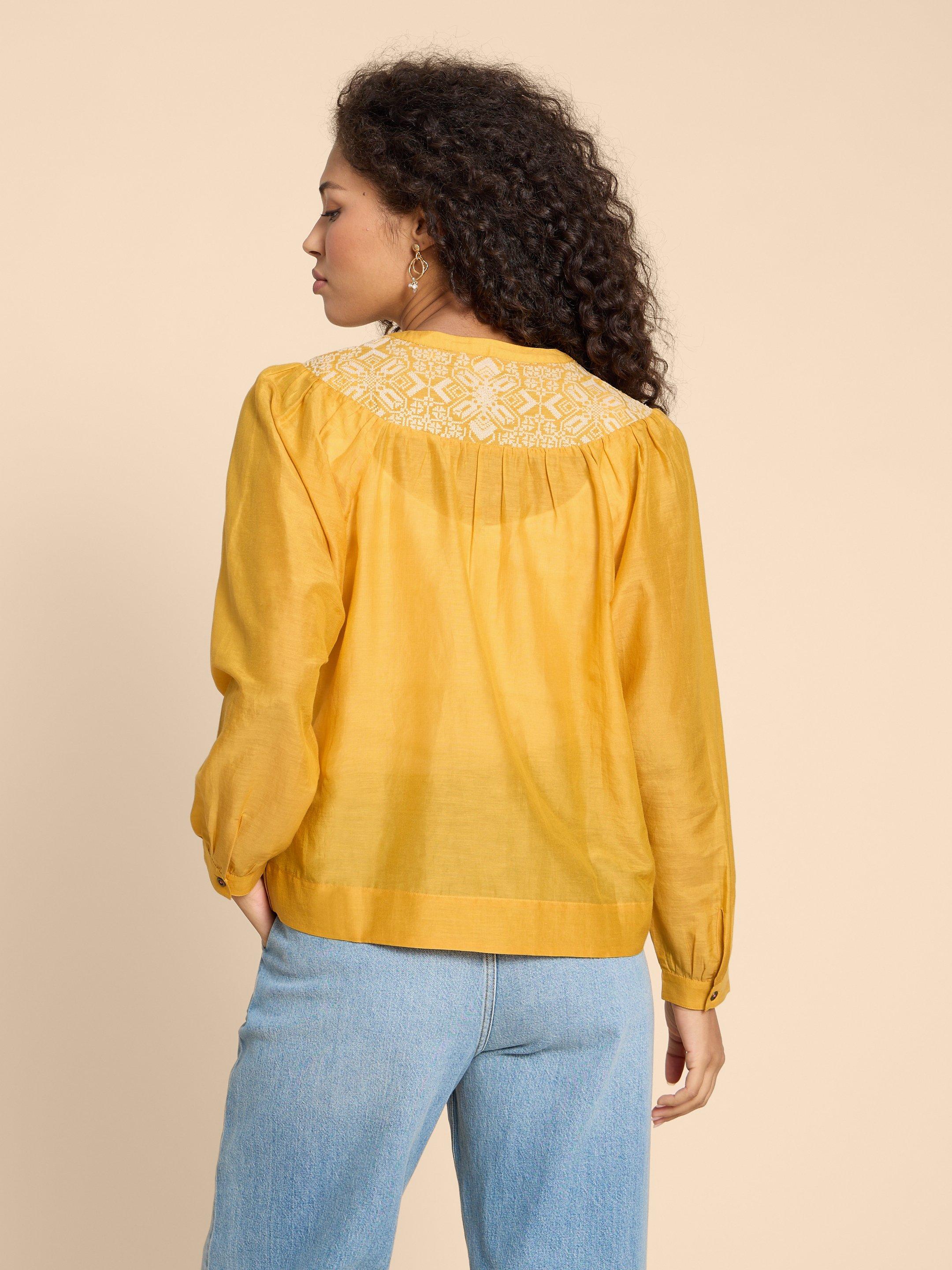 Rose Cotton Silk Top in CHART MLT - MODEL BACK
