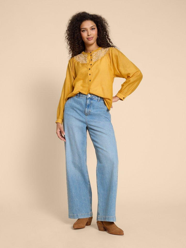 Rose Cotton Silk Top in CHART MLT - MODEL FRONT