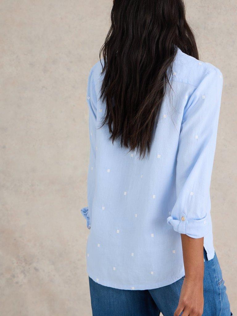 Sophie Organic Cotton Shirt in BLUE MLT - MODEL BACK