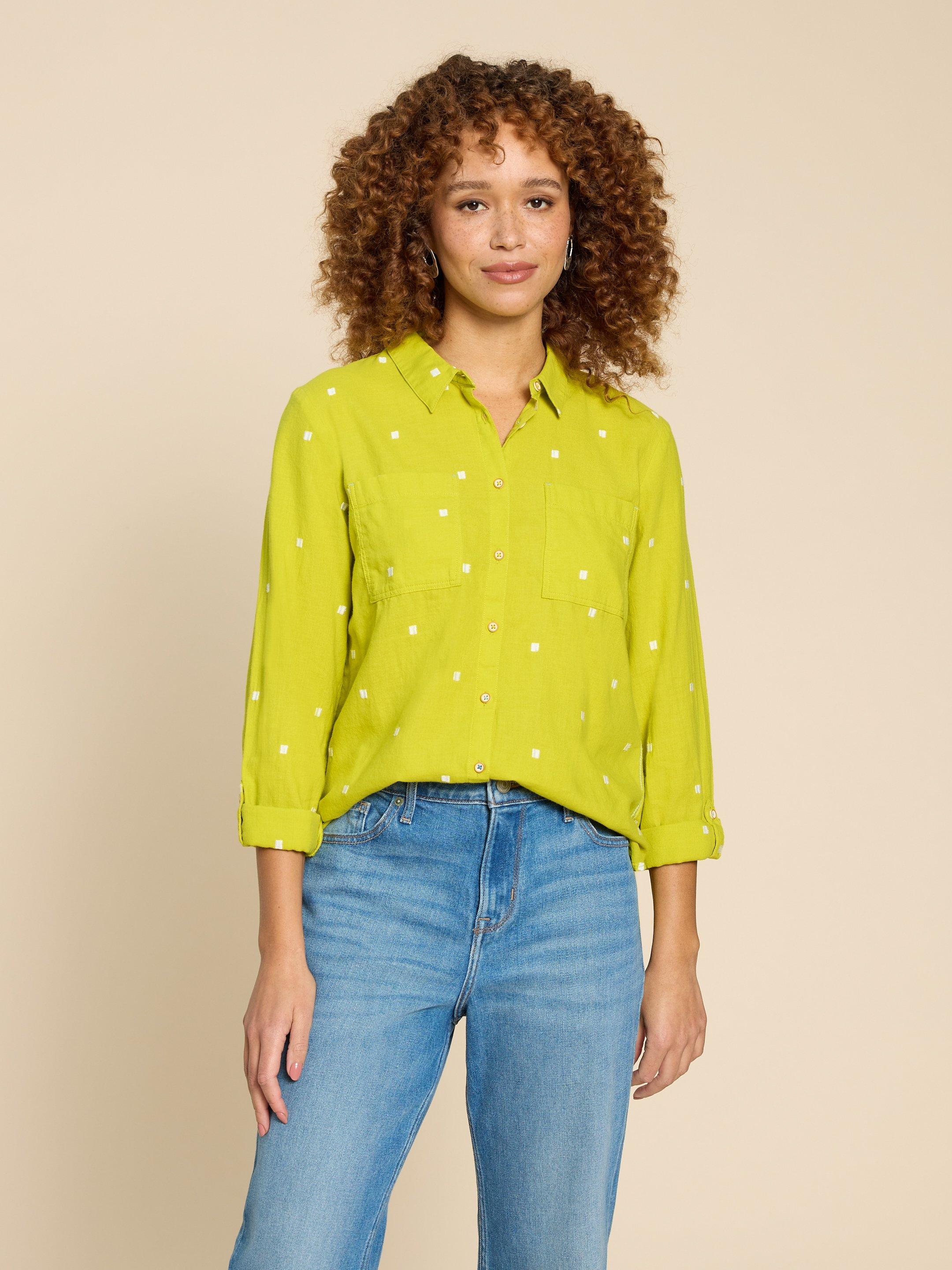 Sophie Organic Cotton Shirt in CHARTREUSE MULTI | White Stuff