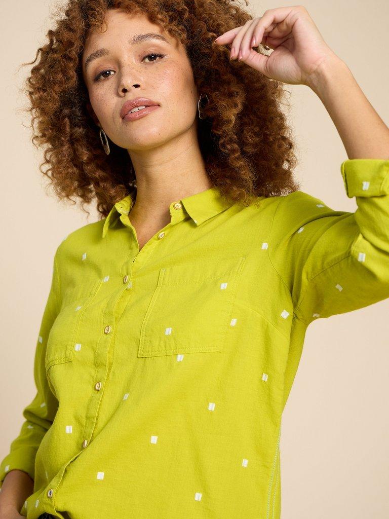 Sophie Organic Cotton Shirt in CHART MLT - MODEL DETAIL