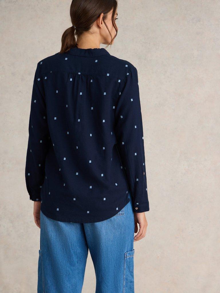 Sophie Organic Cotton Shirt in DARK NAVY - MODEL BACK