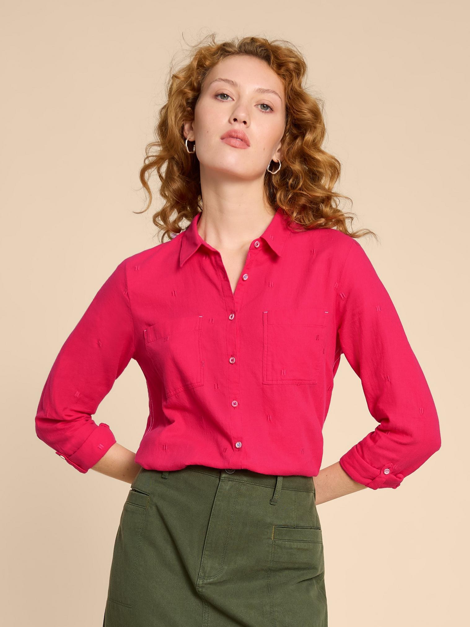Sophie Organic Cotton Shirt in DK PINK - LIFESTYLE