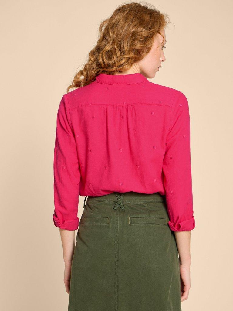 Sophie Organic Cotton Shirt in DK PINK - MODEL BACK