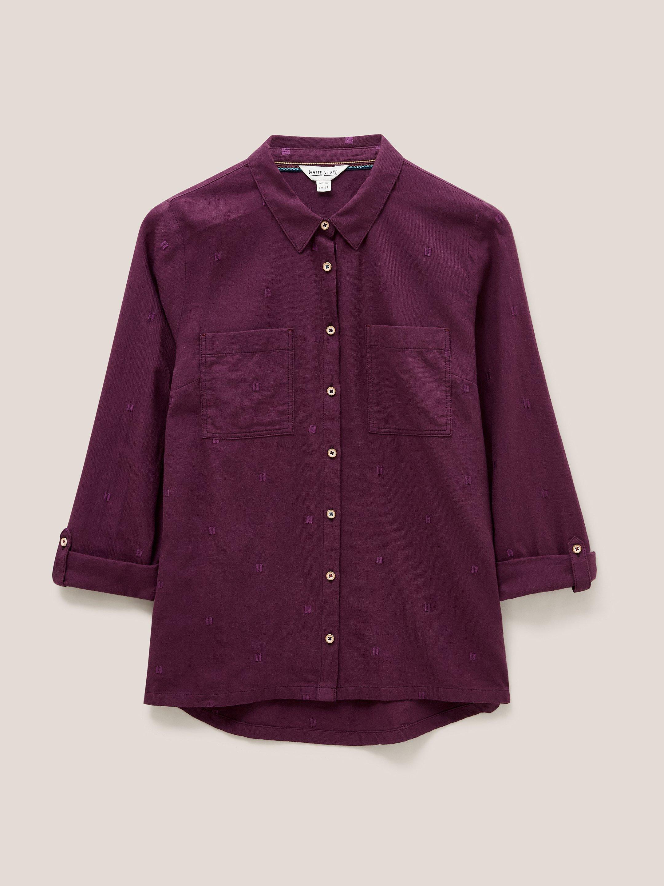 Sophie Organic Cotton Shirt in DK PLUM - FLAT FRONT