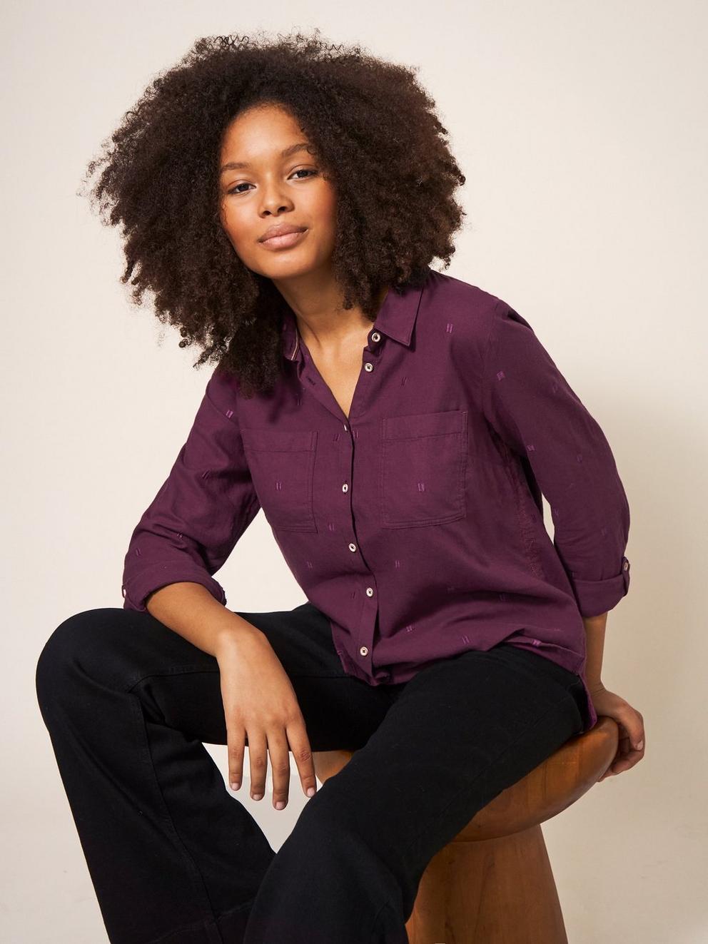 Sophie Organic Cotton Shirt in DK PLUM - LIFESTYLE