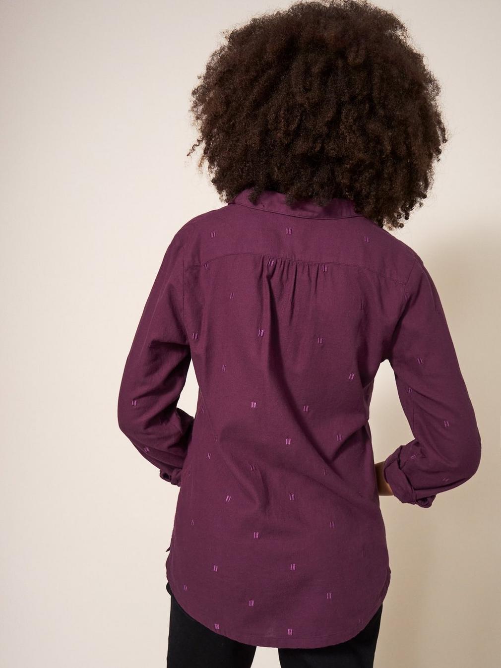 Sophie Organic Cotton Shirt in DK PLUM - MODEL BACK