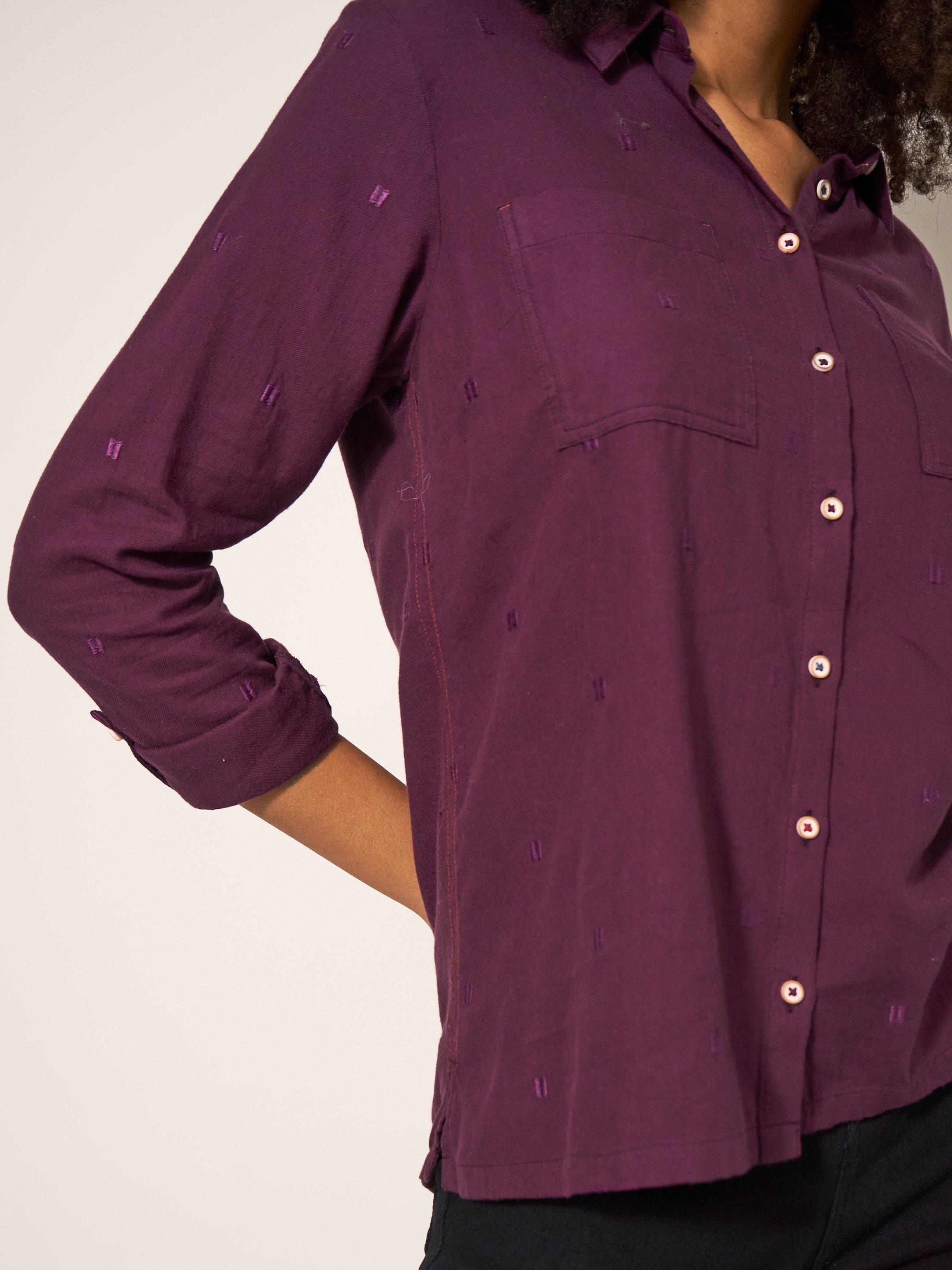 Sophie Organic Cotton Shirt in DK PLUM - MODEL FRONT