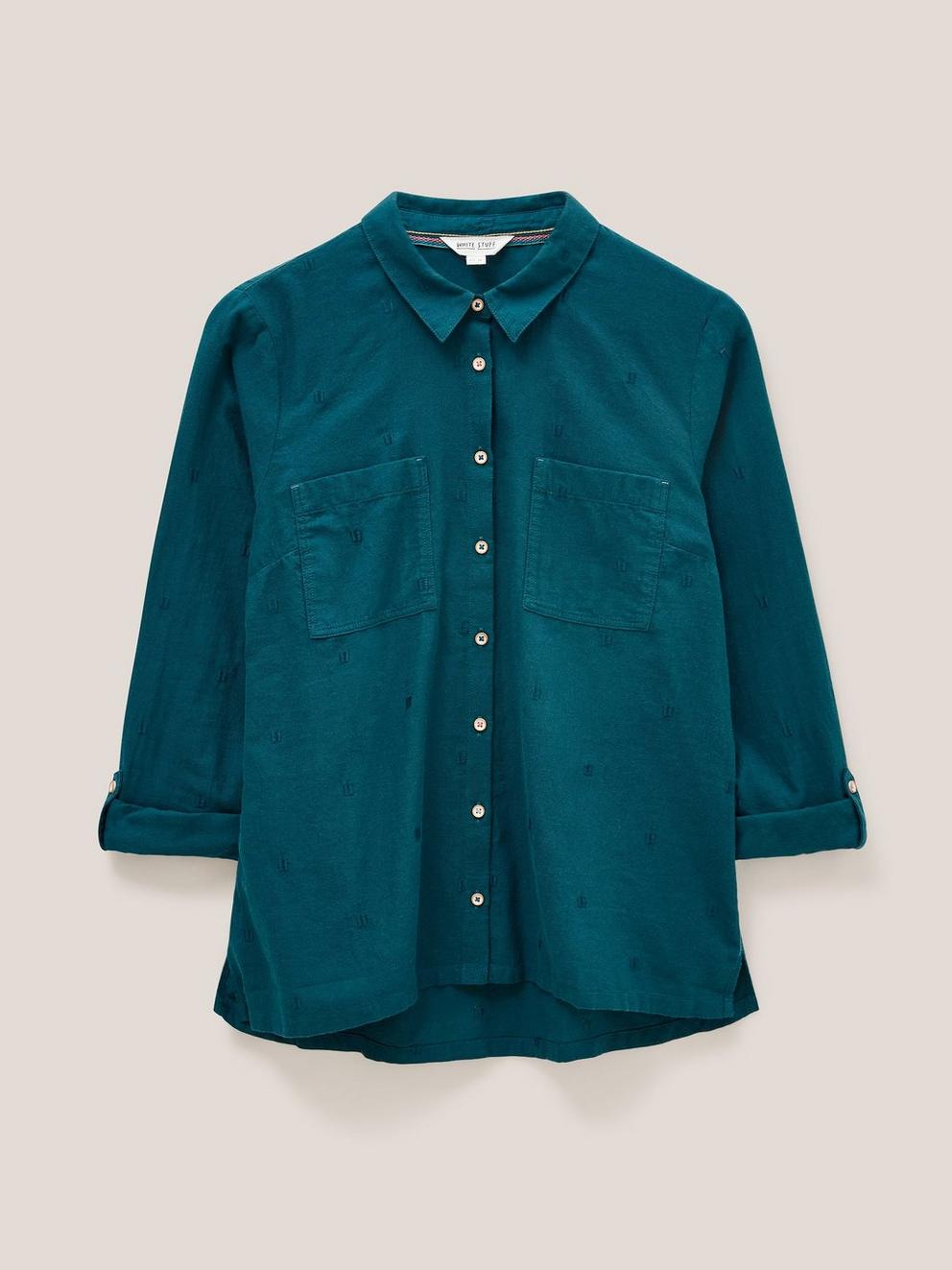 Sophie Organic Cotton Shirt in DK TEAL - FLAT FRONT